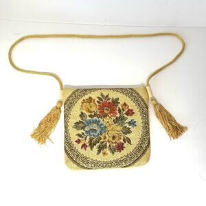 Vintage MAGID Handbag Tapestry Braided Strap Floral Metallic Thread La Regale
